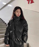 AEMAPE棉服男美式pu皮棉衣男加厚保暖潮韓版棉襖男女同款外套羽面包絨服 黑色 XL 推薦【120-140斤】 曬單實(shí)拍圖
