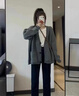 妃?，幮蓍e褲女裝套裝2025秋冬新款韓版時(shí)尚復古氣質(zhì)慵懶風(fēng)顯瘦闊腿褲子 灰色開(kāi)衫+黑色褲子 M 曬單實(shí)拍圖