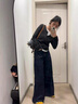 魯雅爾美式深藍(lán)色寬松闊腿牛仔褲女春秋季新款高腰顯瘦慵懶休閑直筒褲子 深藍(lán)色 L 曬單實拍圖