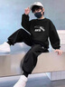安踏兒童套裝男中大童2025春秋季新款運動(dòng)2件套青少年女孩衛衣衛褲子 黑色+黑色 印花衛衣+基礎衛褲 160 曬單實(shí)拍圖
