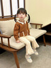 幼歌（YOUGE）嬰幼兒2025秋季新款法式復(fù)古花邊拼接柔軟毛衣開衫 棕色 90 cm 曬單實拍圖