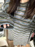 風(fēng)采兔設計感條紋撞色長(cháng)袖衛衣女2025新款秋季氣質(zhì)小眾圓領(lǐng)寬松無(wú)帽上衣 綠色條紋 3XL 曬單實(shí)拍圖