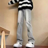 燦圖煙灰色牛仔褲男夏季新款美式復(fù)古潮流vibe褲子窄版顯瘦直筒微喇褲 煙灰色 L 曬單實拍圖