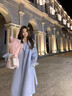 春乏秋冬季中長(cháng)款過(guò)膝蘇里南雙面絨毛呢外套女網(wǎng)紅小個(gè)子呢子大衣女 淺藍色 XXS 建議95斤以下 曬單實(shí)拍圖