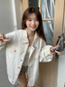 萬(wàn)欣兒新款甜美碎花翻領(lǐng)牛仔外套女2025寬松百搭?yuàn)A克上衣 A79米杏色冬季款 【加絨】 加厚 S 【建議80斤內(nèi)】 曬單實(shí)拍圖