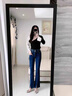 GCRZW高檔微喇牛仔褲女2025新款春秋直筒馬蹄褲今年流行褲子開(kāi)叉喇叭褲 藍色 S /26 建議85-95斤 曬單實(shí)拍圖