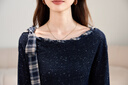 水沐飛歐貨重工花紗高級感藏青色一字肩針織衫女氣質(zhì)內搭套頭衫長(cháng)袖上衣 藏青色 L 曬單實(shí)拍圖