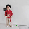 迪士尼（Disney）童裝漢服男童夏季套裝寶寶周歲禮服兒童唐裝中國風六一表演服短袖 飛龍在天紅色 90 建議1~2歲（80-90cm） 曬單實拍圖
