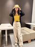 美麗衣櫥純棉高街牛仔褲女2025春秋直筒百搭寬松休閑闊腿米白色褲子女 曬單實(shí)拍圖