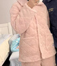 果殼（Gukoo）冬季睡衣女夾棉翻領(lǐng)加厚保暖開(kāi)衫衣褲套裝可外穿家居服七夕禮物 水粉色女套 L 曬單實(shí)拍圖