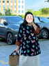 MsShe【新中式緞面印花小衫】大碼女裝2025秋裝胖mm開(kāi)叉中長(zhǎng)上衣 小衫-黑色現(xiàn)貨 2XL 曬單實(shí)拍圖