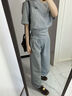 斤慕韓系高級感休閑套裝女露肩設計感短袖上衣垂感休閑闊腿褲兩件七夕 M(建議80-95斤) 曬單實(shí)拍圖