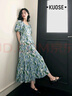 闊色（kuose）油畫(huà)碎花蝴蝶結仙女裙女春夏新款藍色天絲萊賽爾連衣裙長(cháng)裙子 藍色 S 曬單實(shí)拍圖