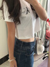 Calvin Klein Jeans夏季女士純棉字母印花潮流ck辣妹短款短袖T恤J223495 YAF-月光白 S 曬單實拍圖