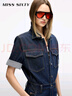 MISS SIXTY2025秋季新款牛仔連體褲女復(fù)古工裝風(fēng)寬松高腰闊腿褲 黑藍 L 曬單實拍圖