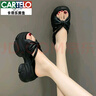 卡帝樂(lè )鱷魚(yú)（CARTELO）厚底拖鞋女時(shí)尚外穿夏季新款韓版百搭增高CM小個(gè)子松糕涼拖新品 黑色 37 曬單實(shí)拍圖