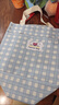 途尊新款格子帆布包女學(xué)生外出簡(jiǎn)約大容量上班百搭輕便飯盒便當手提包 藍色格子三只小熊 曬單實(shí)拍圖