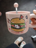 可愛fufu生日蛋糕馬克杯帶蓋勺陶瓷杯送女生高顏值有意義生日禮物 漢堡生日蛋糕杯+勺 1個 350ml 曬單實(shí)拍圖