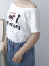 沐霓斜肩T恤女夏季美式辣妹字母印花設計感白色短袖寬松顯瘦露肩上衣 M 曬單實(shí)拍圖