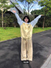 若盼可愛(ài)甜妹撞色插肩袖連帽衛衣女春秋季小熊魔術(shù)貼oversize開(kāi)衫外套 藍黃色 薄款 M 85-105斤 曬單實(shí)拍圖