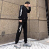 啄木鳥【三件套】運動套裝男秋冬季新款大碼衛(wèi)衣男連帽外套長褲休閑男裝 黑灰三件套【常規(guī)款】 XL （建議105-120斤） 曬單實拍圖