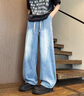杉努牛仔褲子男生夏季寬松微喇美式拼接彎刀褲闊腿拖地百搭春秋款長褲 156淺藍(lán)色 XL 曬單實(shí)拍圖