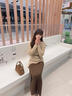 欣妃羽欣妃羽氣質(zhì)名媛套裝女2025秋季新款法式鏤空針織罩衫搭連衣裙 M 曬單實拍圖