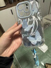 卡西奇趙露思同款水波紋蝴蝶適用蘋果16promax手機殼彩繪iPhone15帶手繩14plus網(wǎng)紅女款13pro全包保護套 羽紗-奶油殼【水波紋藍蝴蝶】 iPhone 16 Pro Max 曬單實拍圖