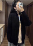 瀟圖達人韓系開(kāi)衫毛衣男秋季純黑色高級感針織衫cleanfit潮流顯瘦情侶外套 黑色 XL 曬單實(shí)拍圖