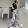 派吉鯊高個(gè)子褲長(zhǎng)170美式破洞牛仔褲女淺色高腰辣妹休閑直筒闊腿乞丐褲 藍(lán)色短款 適合165cm身高以下 L 適合110-120斤 曬單實(shí)拍圖