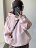 SNYDER WEAR粉色連帽設(shè)計感衛(wèi)衣女秋季2025新款美式寬松百搭慵懶小眾加絨衛(wèi)衣 粉色-薄款  S 建議85斤以內(nèi) 曬單實拍圖