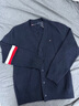 TOMMY HILFIGER25秋冬新款男裝絲棉混紡休閑拼色條紋紐扣V領(lǐng)針織開(kāi)衫外套 藏青色DW5 S （推薦：120-135斤） 曬單實(shí)拍圖