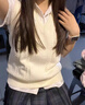 妃奧絨2025秋冬新款日系制服感慵懶針織毛衣女休閑百搭馬甲背心套頭上衣 白色 M 曬單實(shí)拍圖