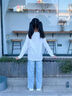 真維斯女童套裝春秋兒童長(cháng)袖t恤純棉打底衫闊腿牛仔褲大童秋裝女孩童裝 白 格子小兔+淺藍 110 曬單實(shí)拍圖