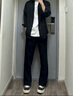 真維斯（Jeanswest）休閑褲子男士春秋季寬松男款商務(wù)高級垂感小西裝直筒褲闊腿長(cháng)褲 818黑色 XL 曬單實(shí)拍圖