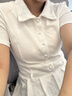 茯見法式學(xué)院風(fēng)polo領(lǐng)拼接高級感連衣裙a字修身收腰小個(gè)子短裙 白色（配皮質(zhì)腰帶） M 曬單實(shí)拍圖