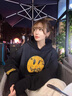 Drew Ess【官方正品】秋冬加厚情侶高街連帽笑臉衛(wèi)衣男女重磅潮牌美式外套 黑色 400g 加厚 XL 150-180斤 曬單實(shí)拍圖