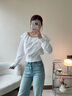 森馬（Semir）長袖襯衫女短款白色繡花浪漫秋2025新款荷葉邊一字肩襯衣溫柔 本白10101 S 曬單實拍圖