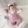 G·DUCK KIDS嬰兒連體衣服秋款女寶寶假兩件超萌可愛(ài)雙層春秋哈衣外邊爬服套裝 粉色【泰迪熊假兩件雙層】連體衣 80cm 曬單實(shí)拍圖