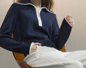 三彩2025冬季新款拉鏈大翻領(lǐng)針織衫長袖套頭衫上衣毛衫休閑M 藏青色 M 160/84A 曬單實(shí)拍圖