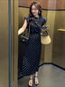 冰絲小個(gè)子波點(diǎn)半身裙女2025春秋款大碼松緊腰顯瘦黑色a字裙995 高個(gè)子黑色波點(diǎn) 常規 身高158-175CM M 建議80-95斤 曬單實(shí)拍圖
