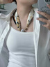 桑咻磁吸扣小絲巾女2025新款搭配襯衫領(lǐng)子系脖護頸椎圍脖春夏季高級感蝶悅紋理（珍珠款）58*13cm 曬單實(shí)拍圖
