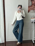 森馬（Semir）牛仔褲女抓毛闊腿褲港風(fēng)冬季2025顯腿長(cháng)拖地褲ins潮109725124002 曬單實(shí)拍圖