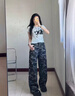 自由系迷彩闊腿牛仔褲女2025秋季新款美式高街高腰顯瘦寬松直筒拖地長(cháng)褲 曬單實(shí)拍圖