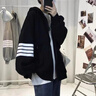 甜米寶胖mm300斤連帽衛衣女oversize早秋大碼寬松BF原宿風(fēng)潮ins開(kāi)衫外套 黑色 XL 建議105-140斤 曬單實(shí)拍圖