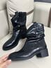 ZHR則則厚底短靴女西部騎士靴中筒堆堆馬丁靴英倫風(fēng)粗跟女靴BL662黑色37 曬單實(shí)拍圖