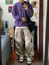 名創(chuàng)優(yōu)品（MINISO）外套男春秋季古著vintage紫色重磅套頭衫情侶潮流寬松高級(jí)感衛(wèi)衣 極光紫(純色) XL /180(不起球不掉色) 曬單實(shí)拍圖