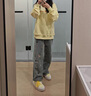 超會購 趣味小狗刺繡牛仔褲女潮牌闊腿寬松拖地褲高腰顯瘦直筒褲 藍(lán)色 M 曬單實(shí)拍圖