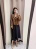艾美琦美（AIMEIQIMEI）小香風(fēng)連衣裙套裝女秋季2025新款大碼女裝氣質(zhì)顯瘦毛呢三件套冬季 咖色外套+黑色打底衫+黑色西裝半裙加腰帶 2XL [建議140-160斤] 曬單實(shí)拍圖