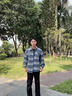 軒森圖（XUANSENTU）條紋毛呢外套男春秋款小香風(fēng)感痞帥潮牌寬松工裝格子夾克秋季 CT22卡其 L (175) （120斤至145斤可穿） 曬單實(shí)拍圖